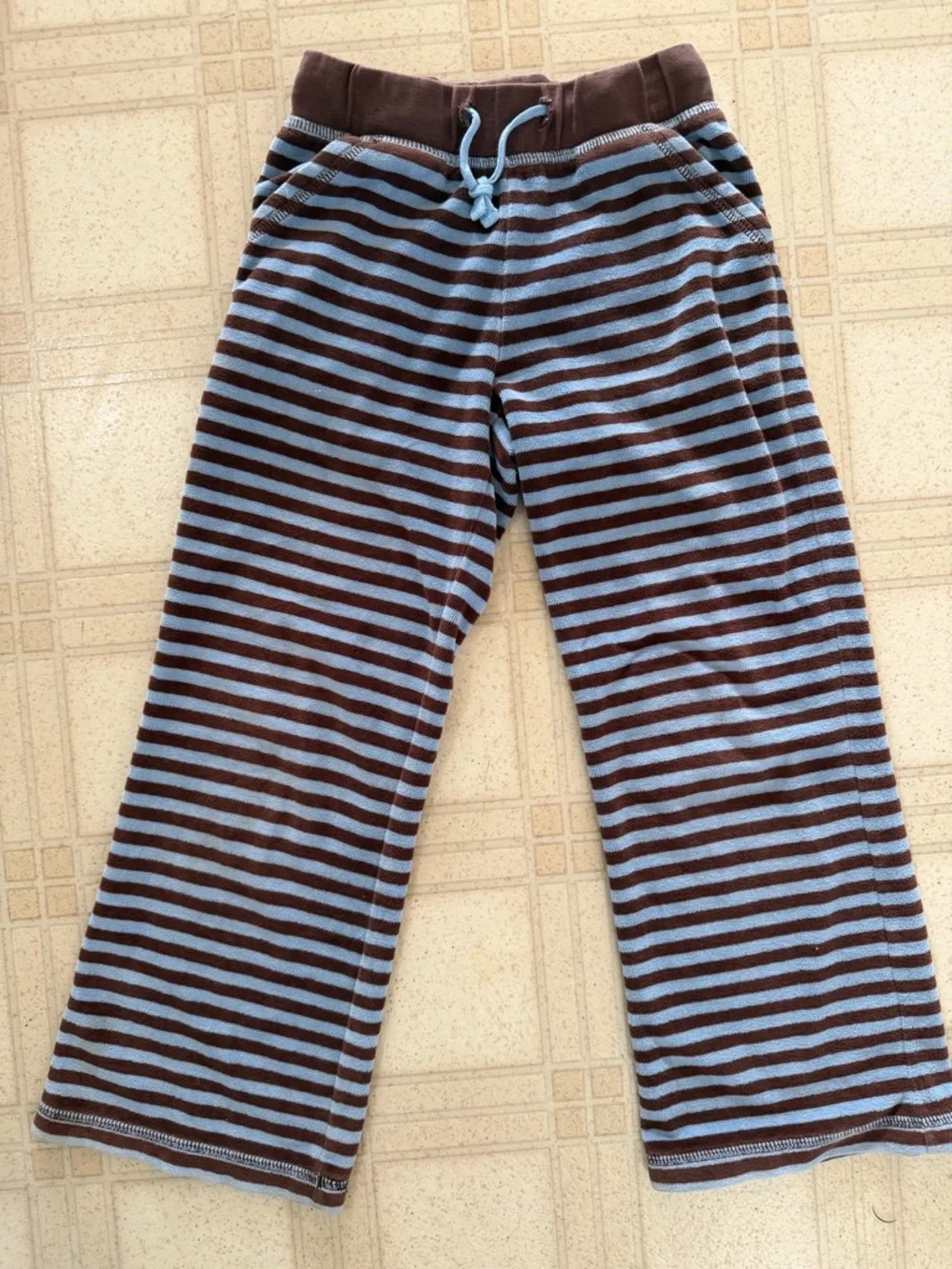 Boden Blue and Brown Striped Terry Velour Pants 4T